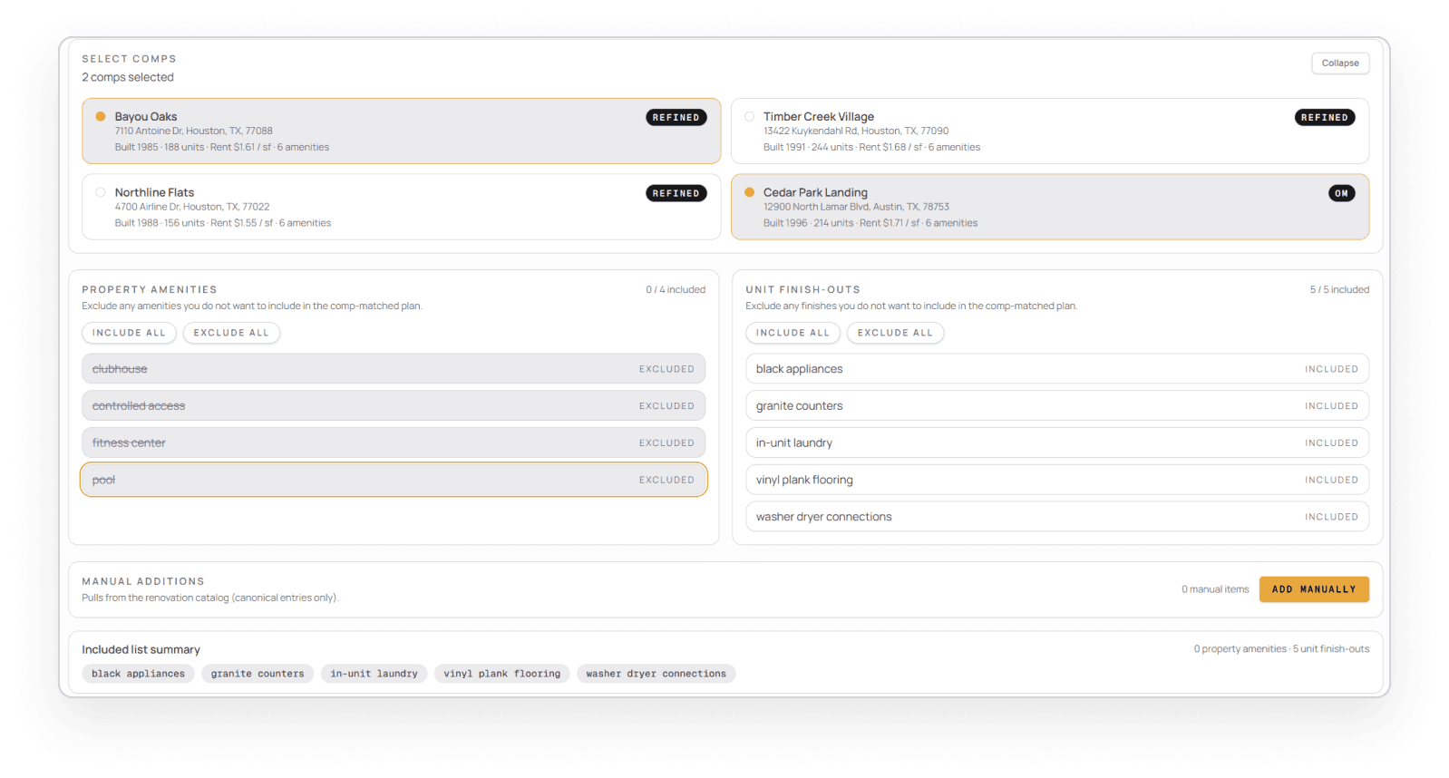 Lease comparable renovation matching