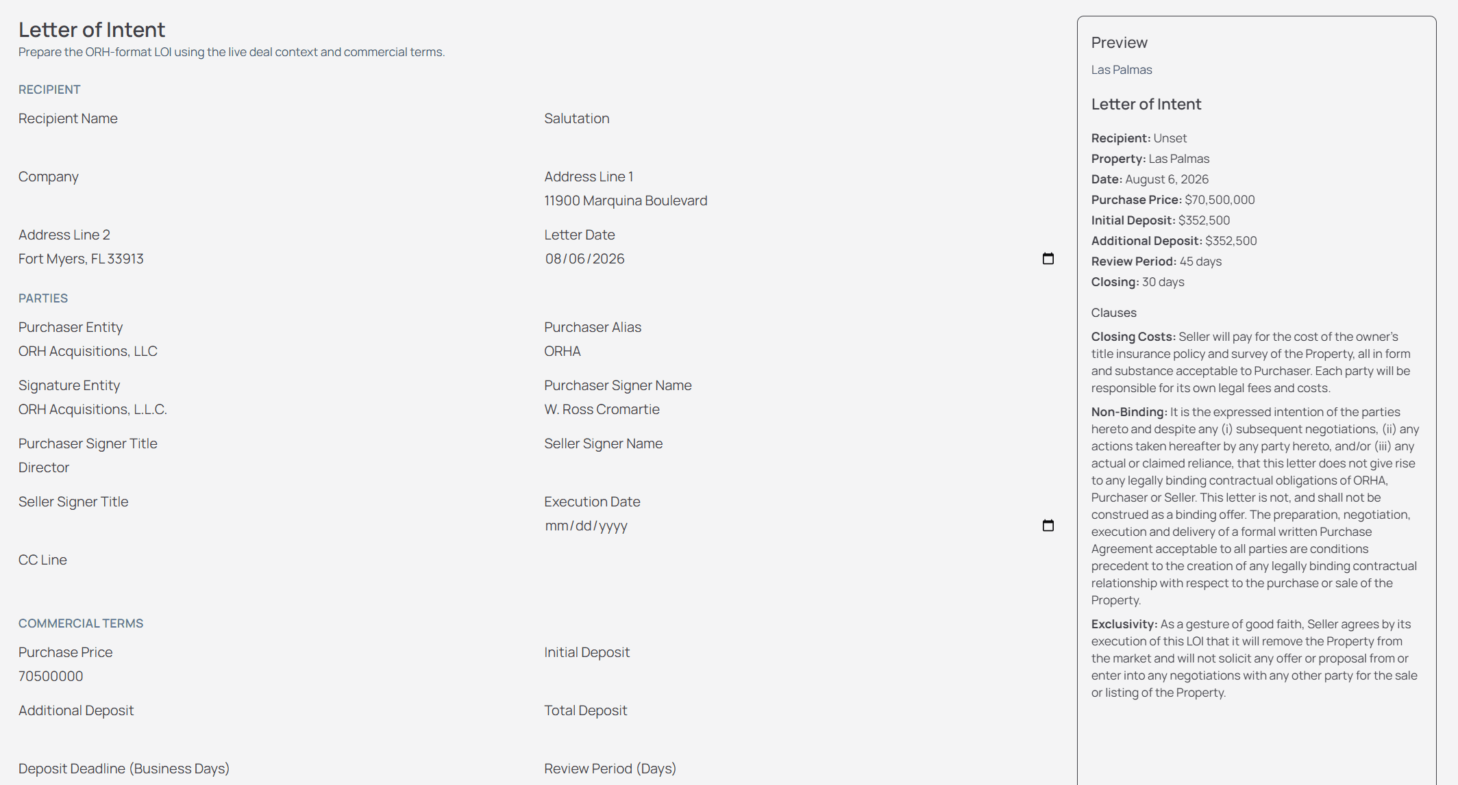 Generated letter of intent