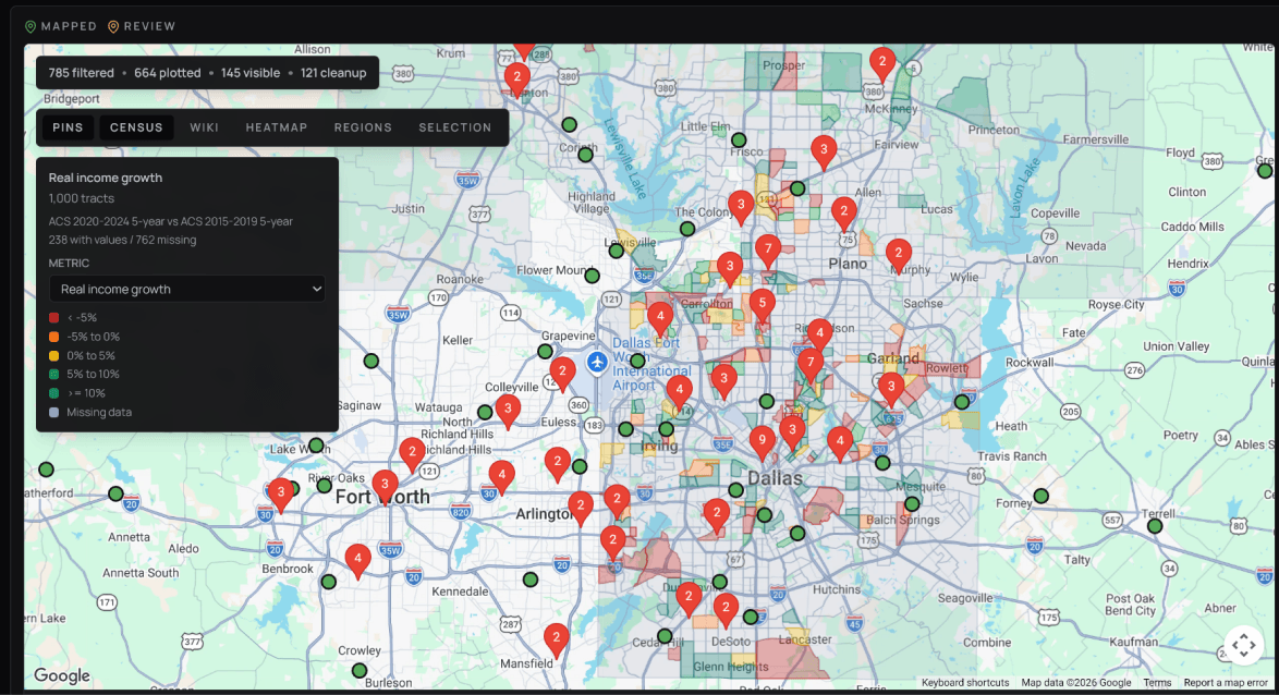 Geographic acquisition pipeline map