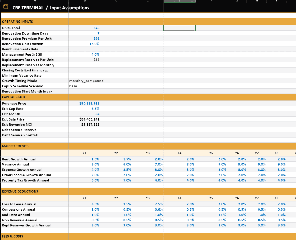 CRE Terminal Excel underwriting export